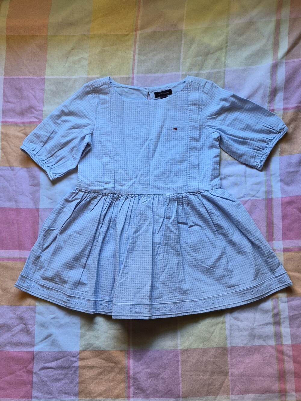 Tommy Hilfiger Light Blue Kids Dress with Signature Flag